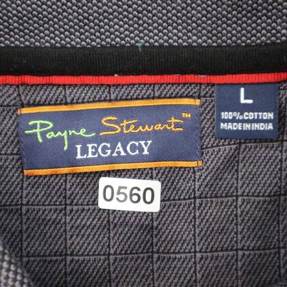 Payne Stewart Shirt Mens LS L Black Gray Check Legacy Polo 100% cotton Casual - Picture 4 of 16